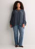 Split-Neck Long Flounce Sleeve Asymmetrical Blouse