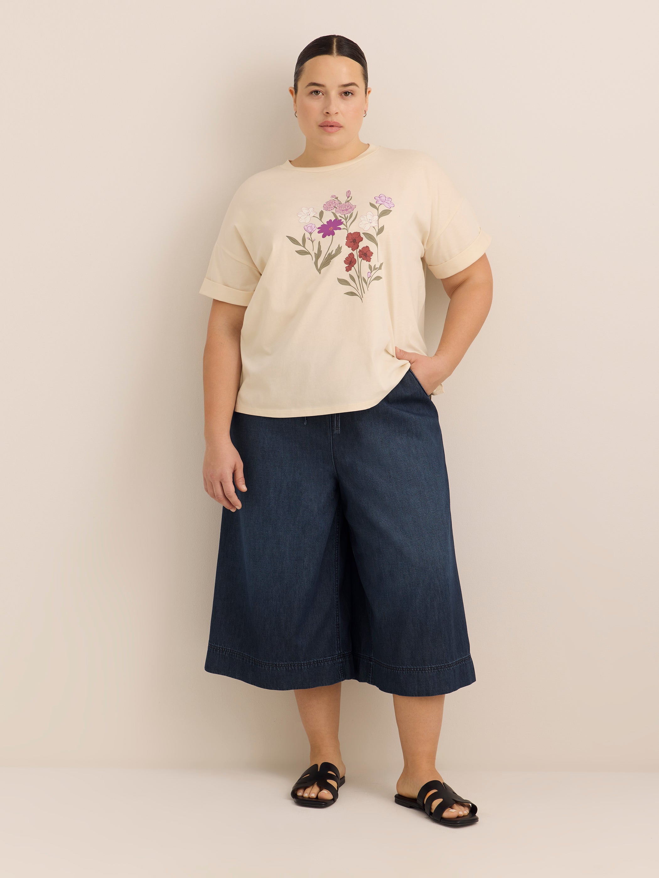 Light Cotton Mid-Rise Denim Culotte Pants - d/C JEANS