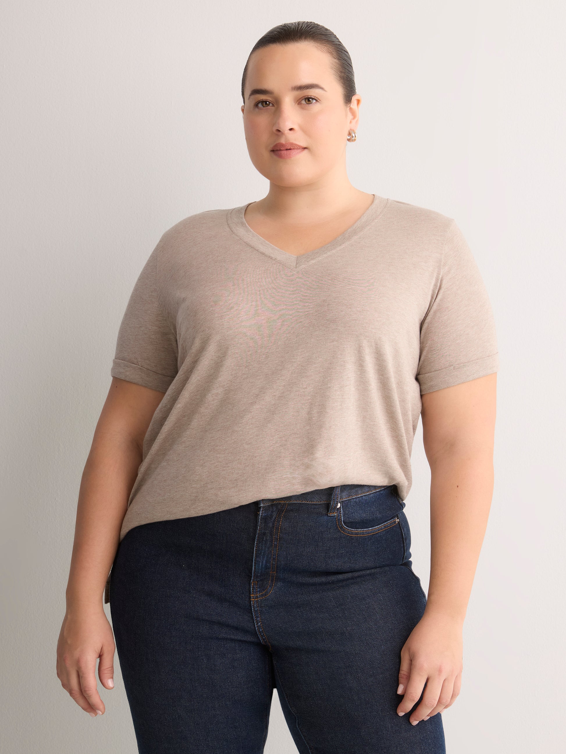Boyfriend-Fit V-Neck Tee with Slits