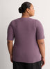 Straight Elbow-Sleeve Plum Pointelle Knit Henley Top