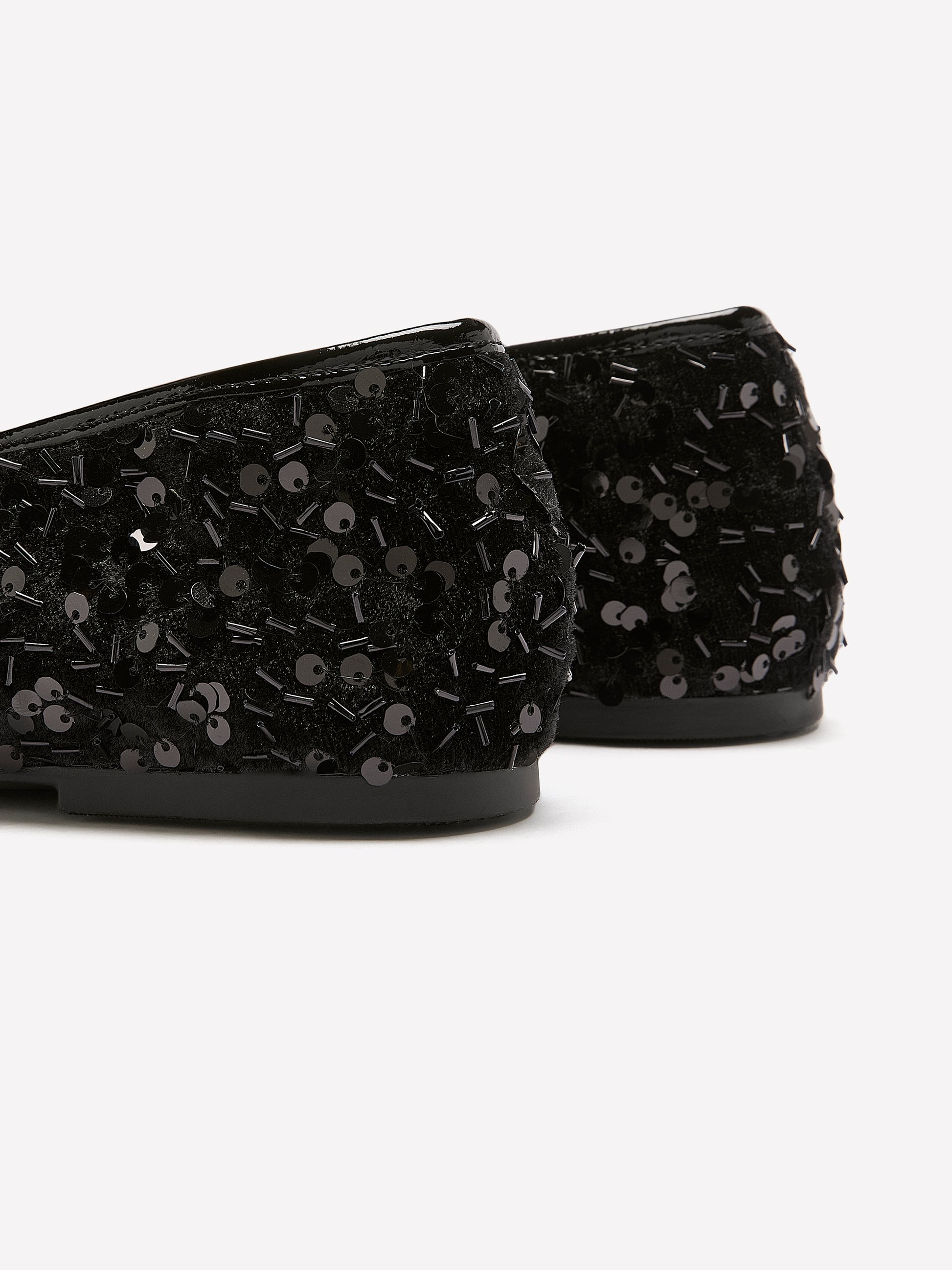 Wide Width, Acora Black Sequined Ballerina with Strap
