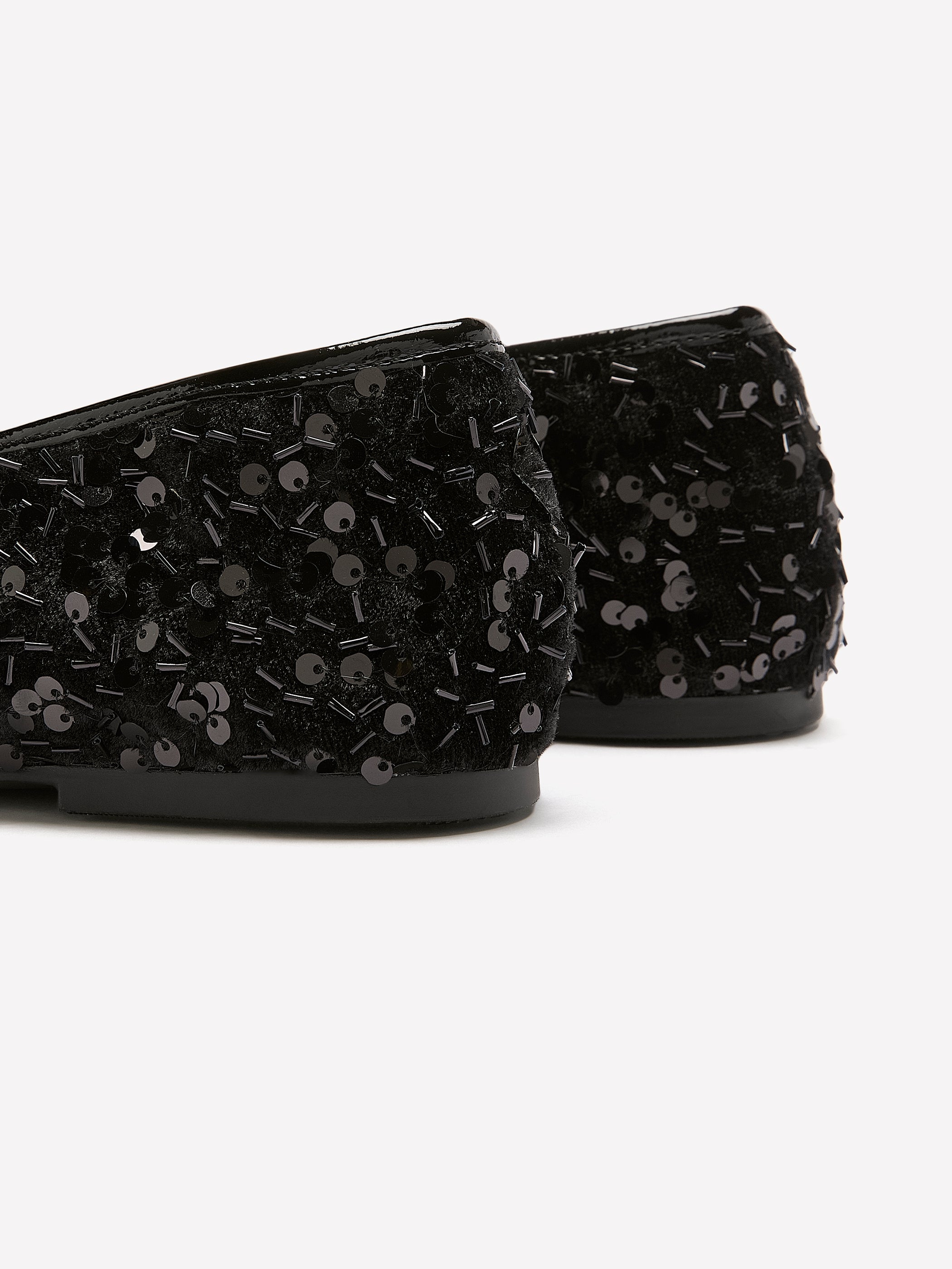 Wide Width, Acora Black Sequined Ballerina with Strap