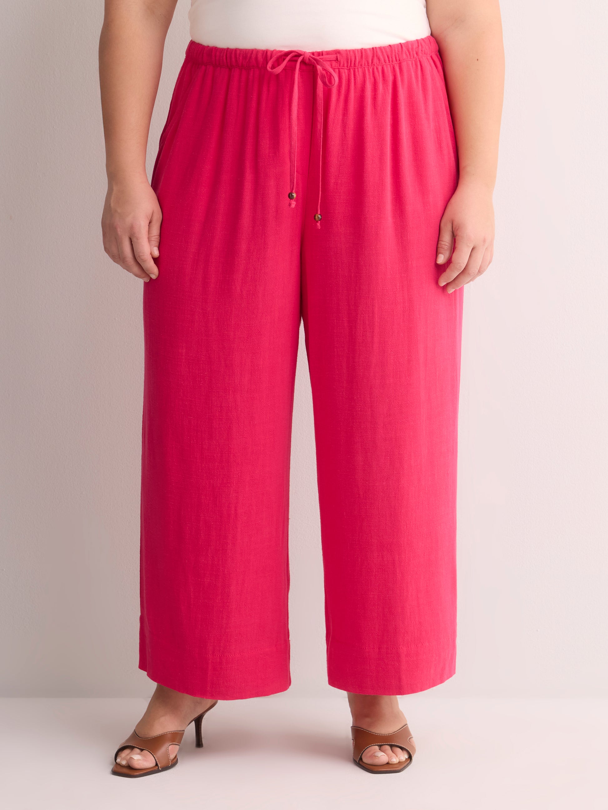 Linen-Blend Wide-Leg Crop Pant with Drawstring at Waistband