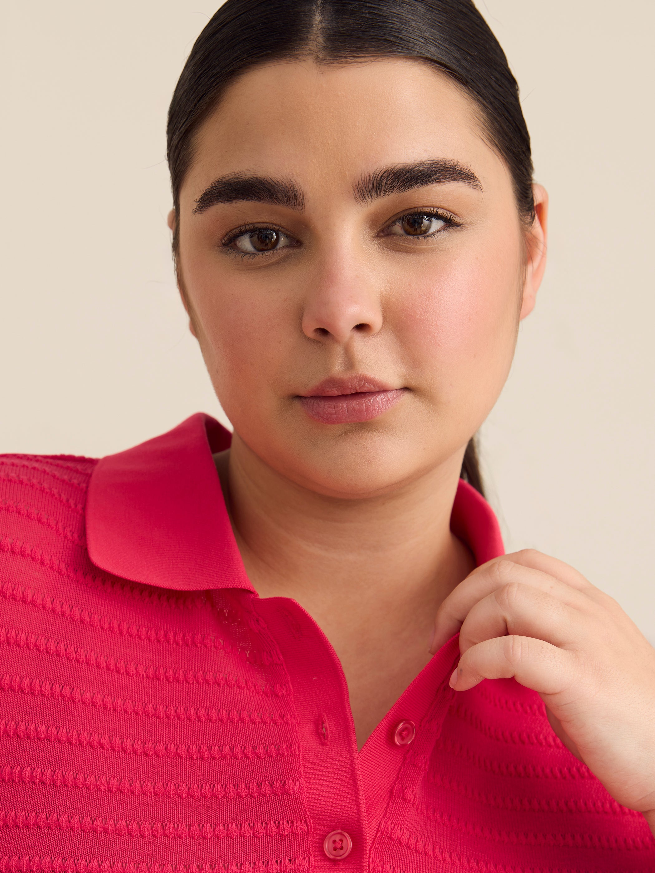 Short-Sleeve Crochet Knit Polo - Active Zone