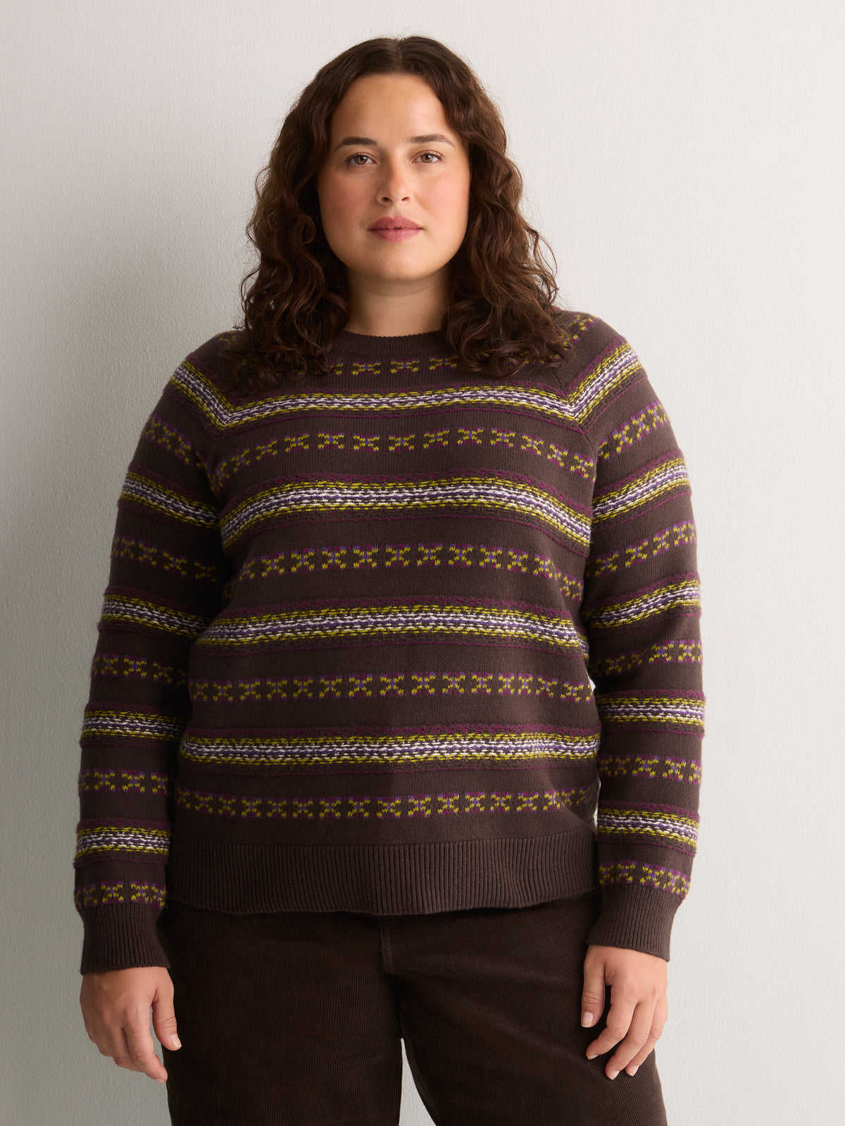 Brown Fair Isle Crew-Neck Sweater