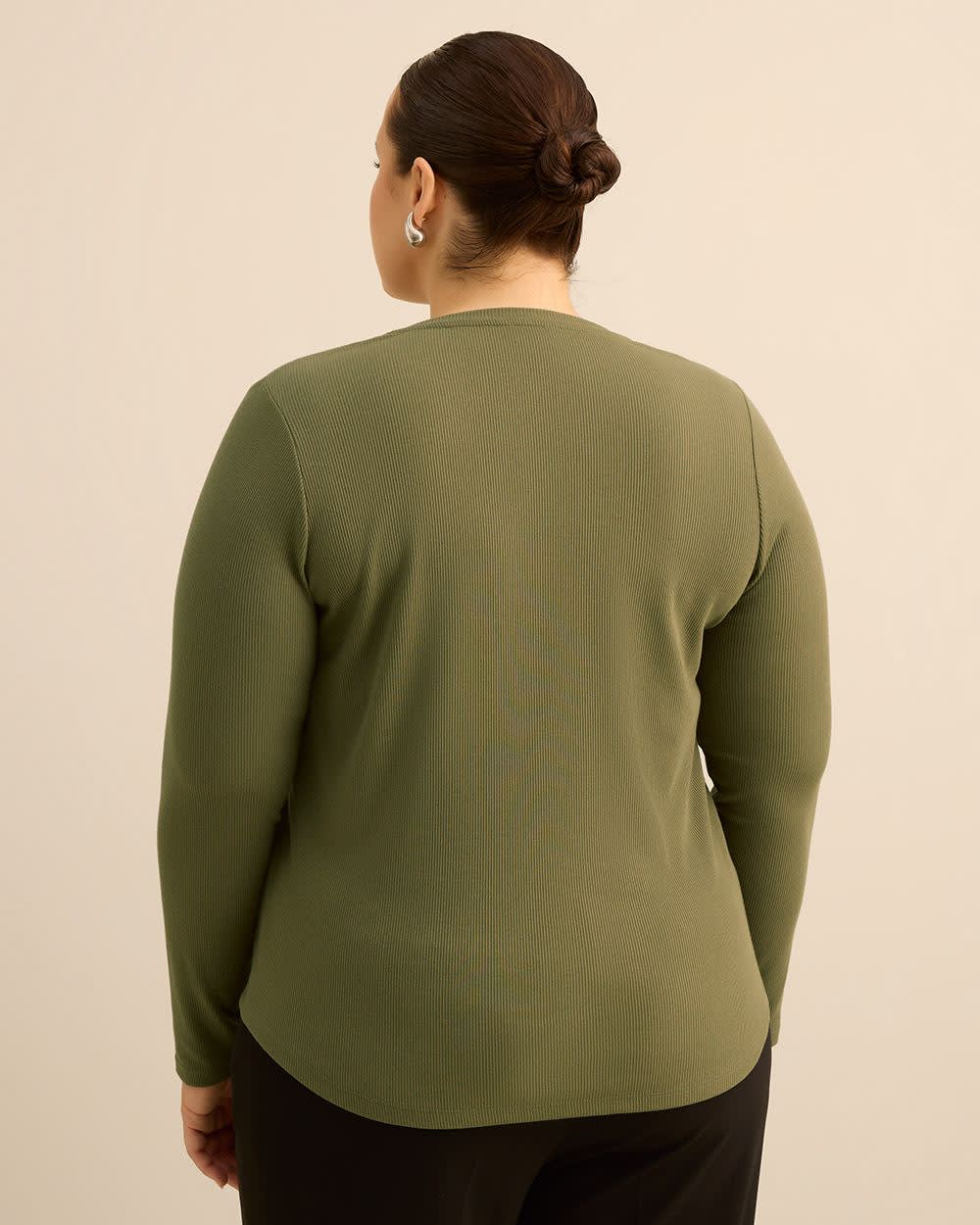 Long-Sleeve Ribbed Knit Henley Top | Penningtons