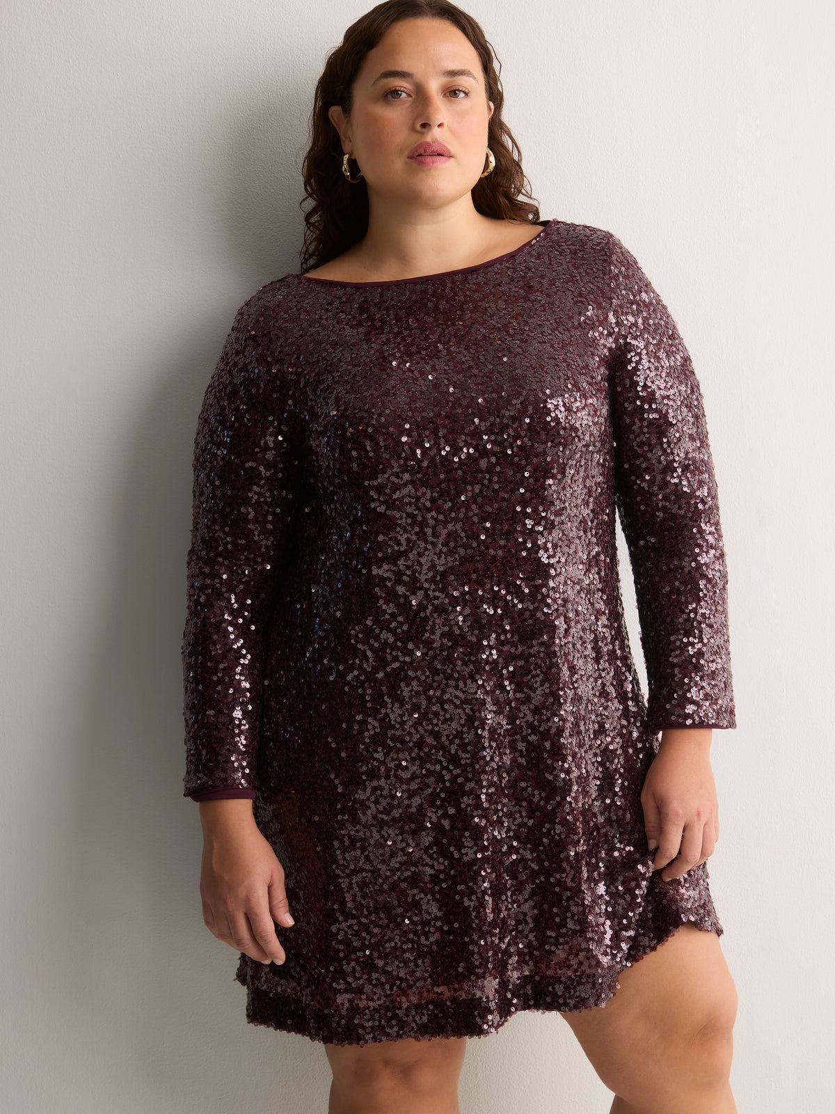 Short Boat-Neck Sequin Dress