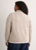 Beige Loose-Fit Mock-Neck Sweater with Embroidered Cats