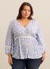 Blouse à col en V et manches amples avec ruban décoratif - Addition Elle