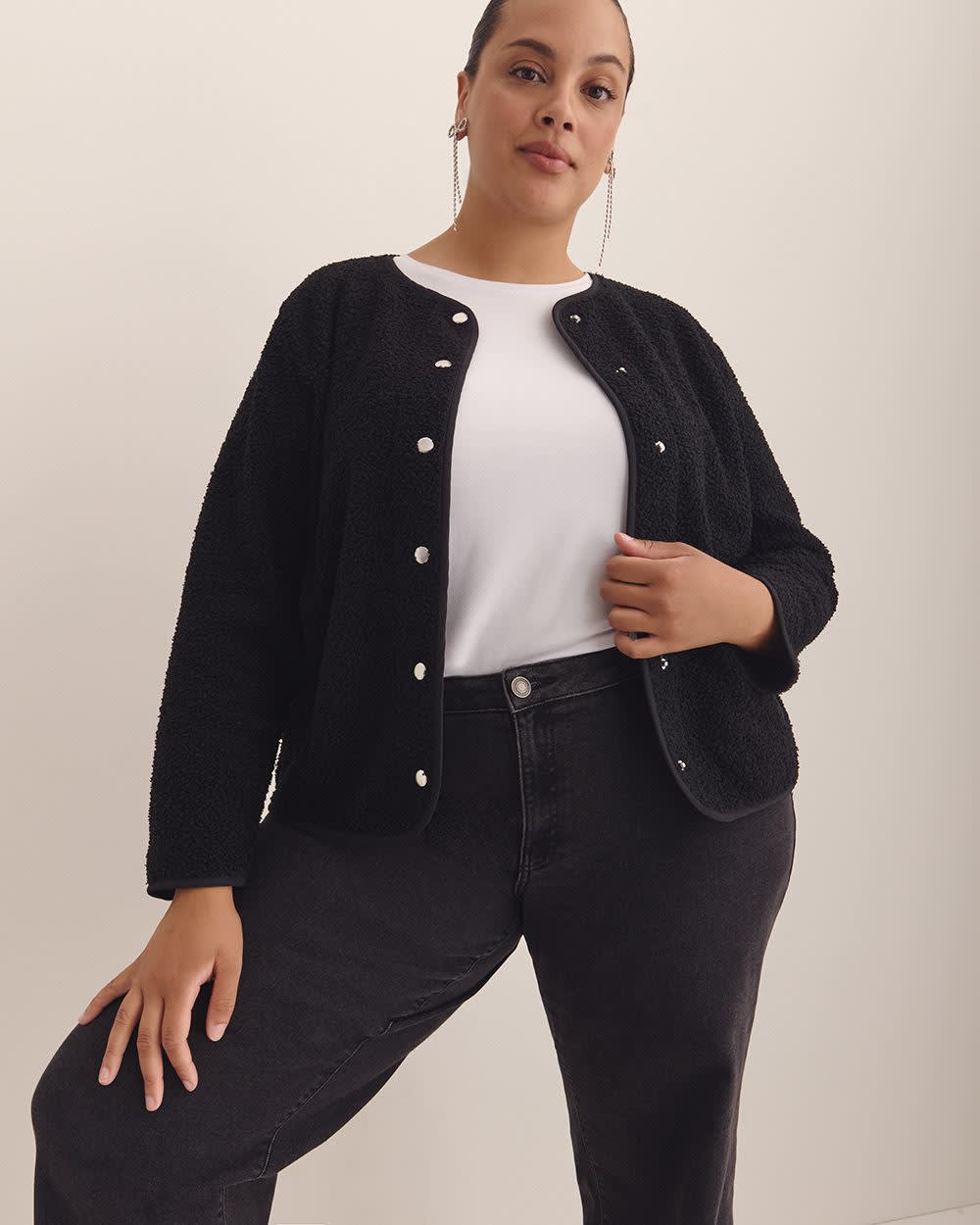 Ladies Knit Cardigan – Straight Fit, Crewneck, Button-Up Front