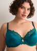Green Satin Padded Underwire Balconette Bra with Lace - Déesse Collection