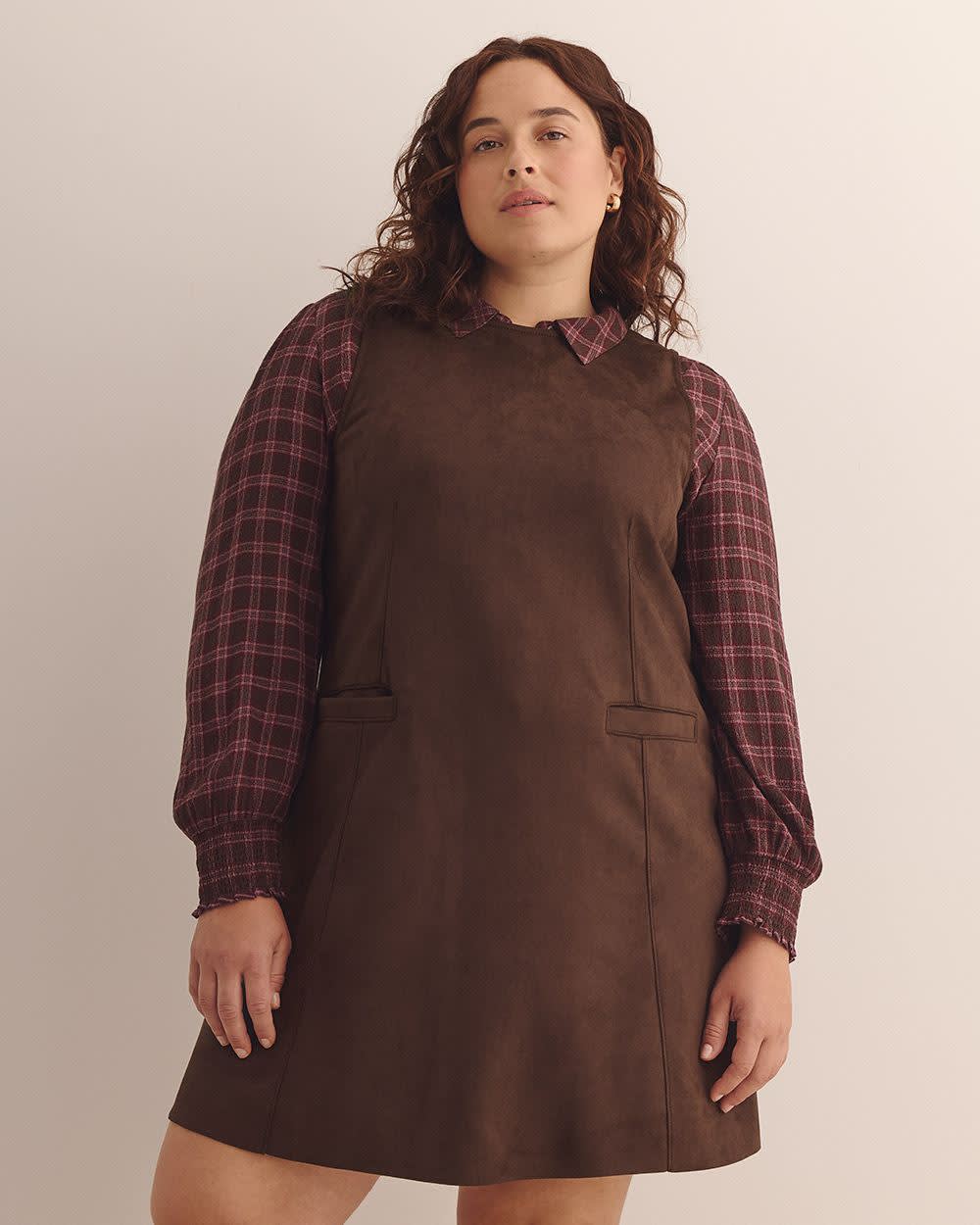 Brown Sleeveless Faux Suede Dress