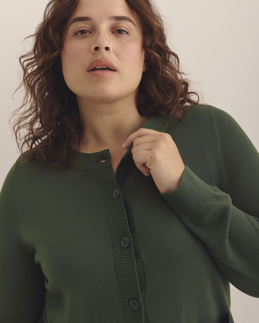 Cardigan boutonné à col rond en mélange de coton, tissu responsable