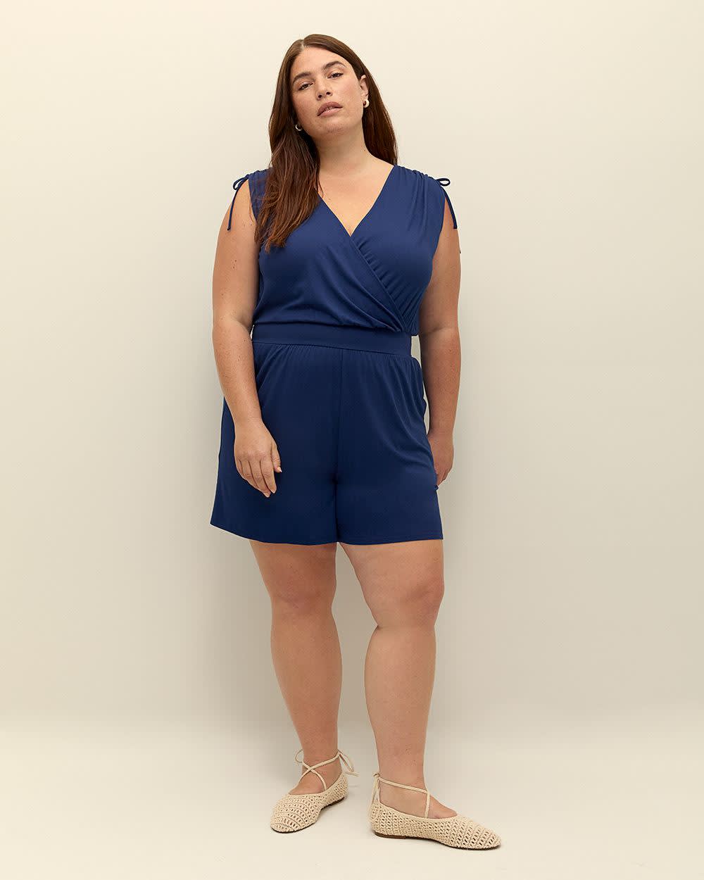 Sleeveless V-Neck Romper with Shoulder Ties