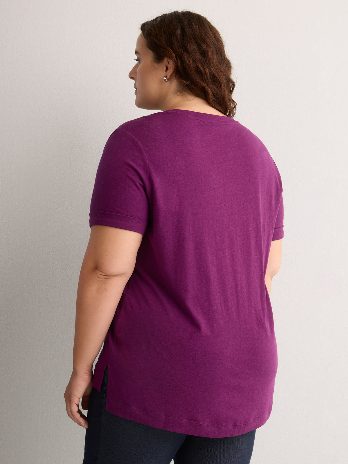 Boyfriend-Fit V-Neck Tee with Slits