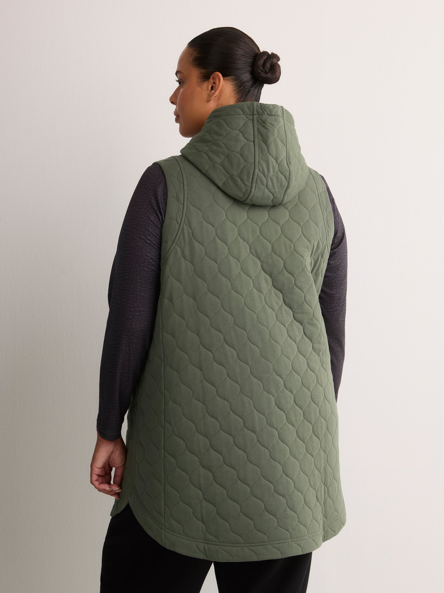 Long Quilted Knit Sleeveless Hooded Vest - Active Zone