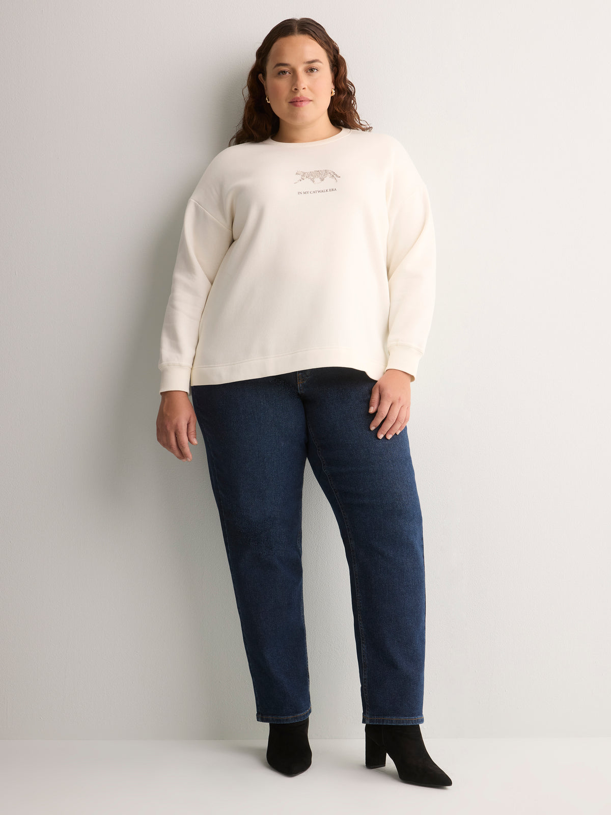 Loose French Terry Pullover with Front Embroidery