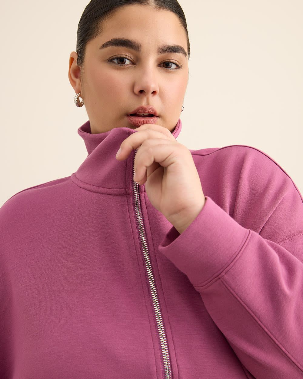 Long-Sleeve Zippered Mock-Neck Top