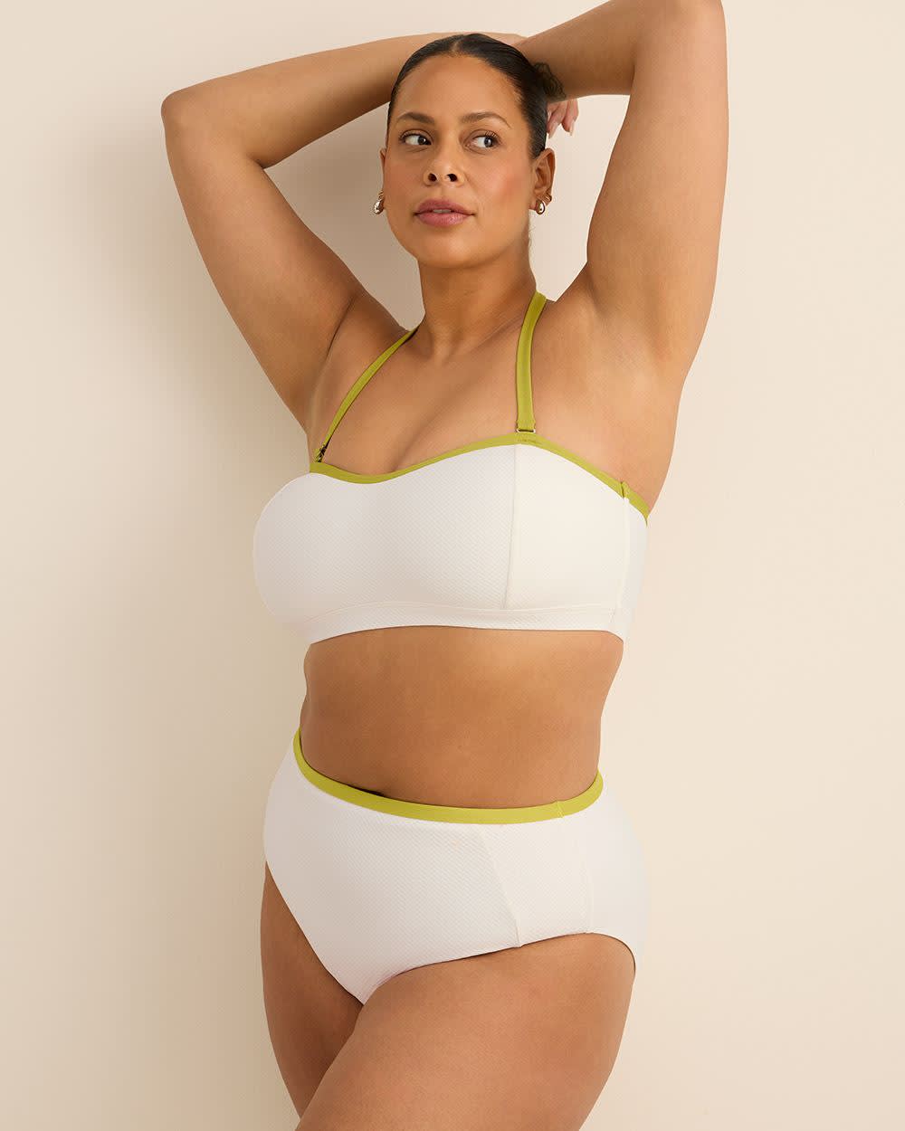 Bikini bandeau blanc texturé avec biais contrastant