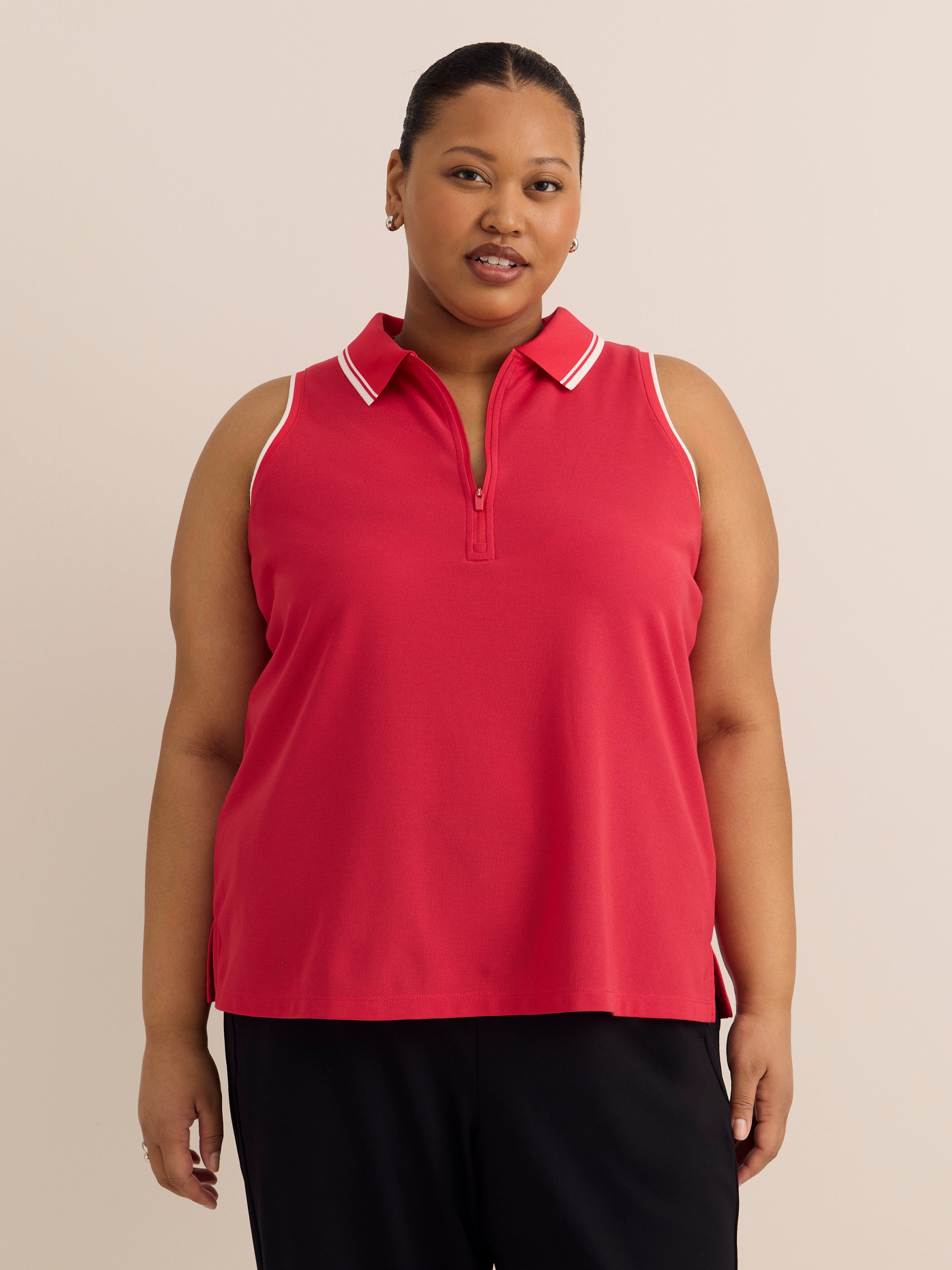 Active Zone Sleeveless Pique Knit Polo Top Plus Size Women's