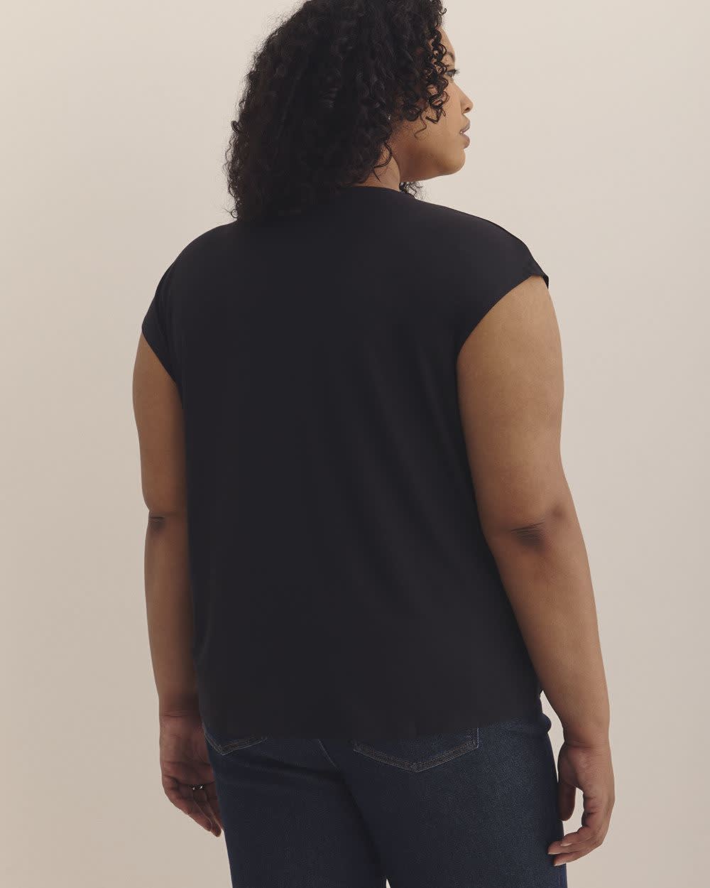 Mixed-Media V-Neck Blouse with Underpinning