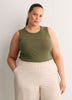 Grey Pointelle Knit Fitted Tank Top