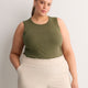 Grey Pointelle Knit Fitted Tank Top