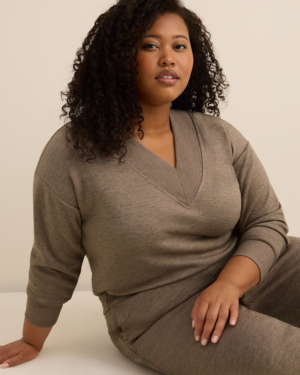 Dropped Shoulder Long-Sleeve V-Neck Top