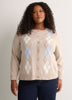 Cardigan boutonné à col rond en mélange de coton à motif argyle, tissu responsable