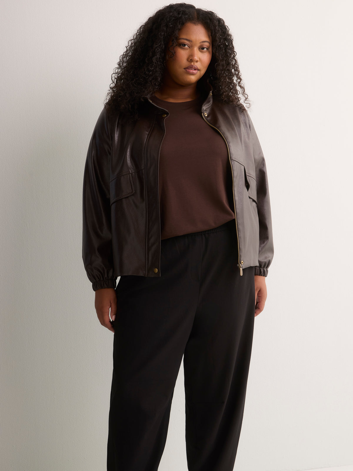 Black Workleisure Barrel-Leg Pull-On Pant