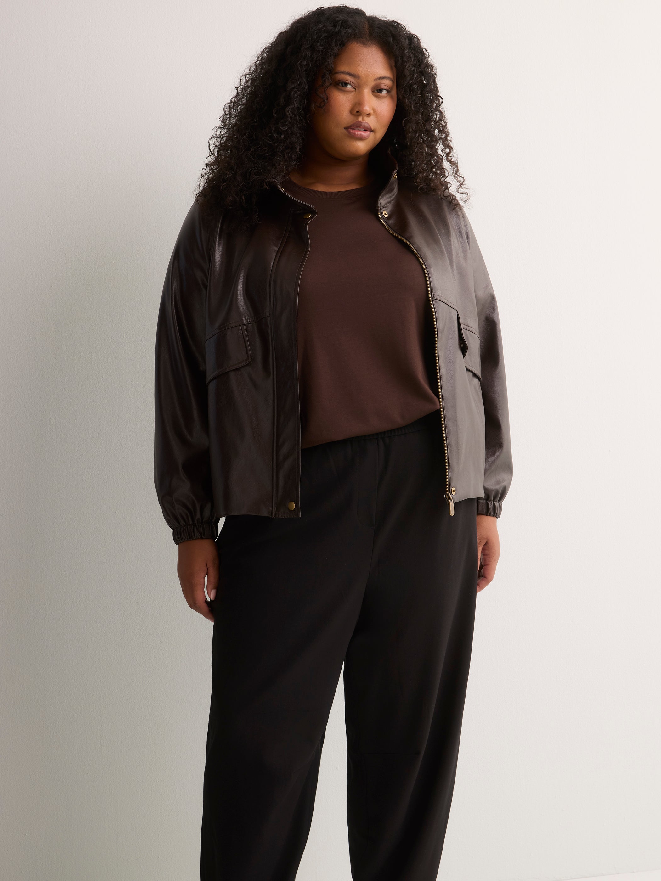 Black Workleisure Barrel-Leg Pull-On Pant