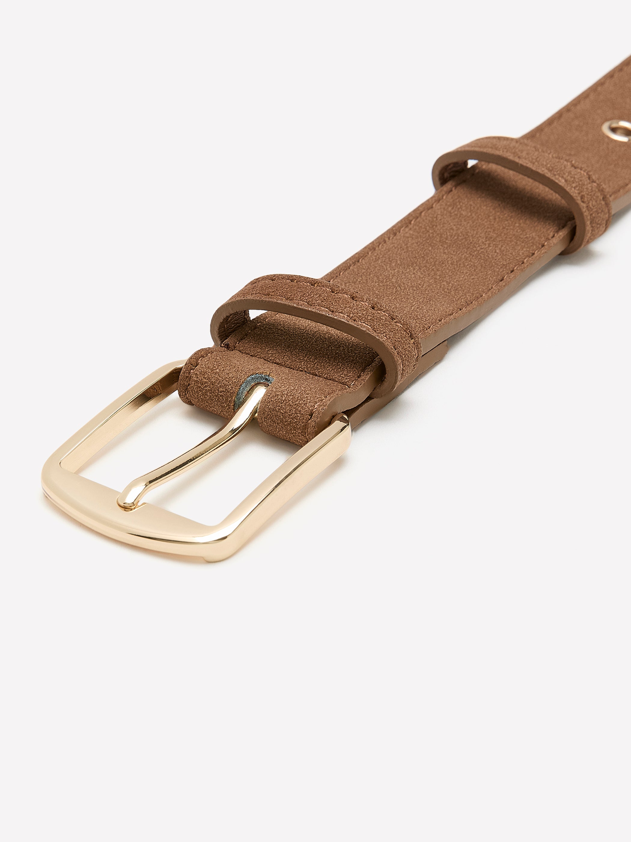 Ceinture cognac en faux suède avec oeillets en métal