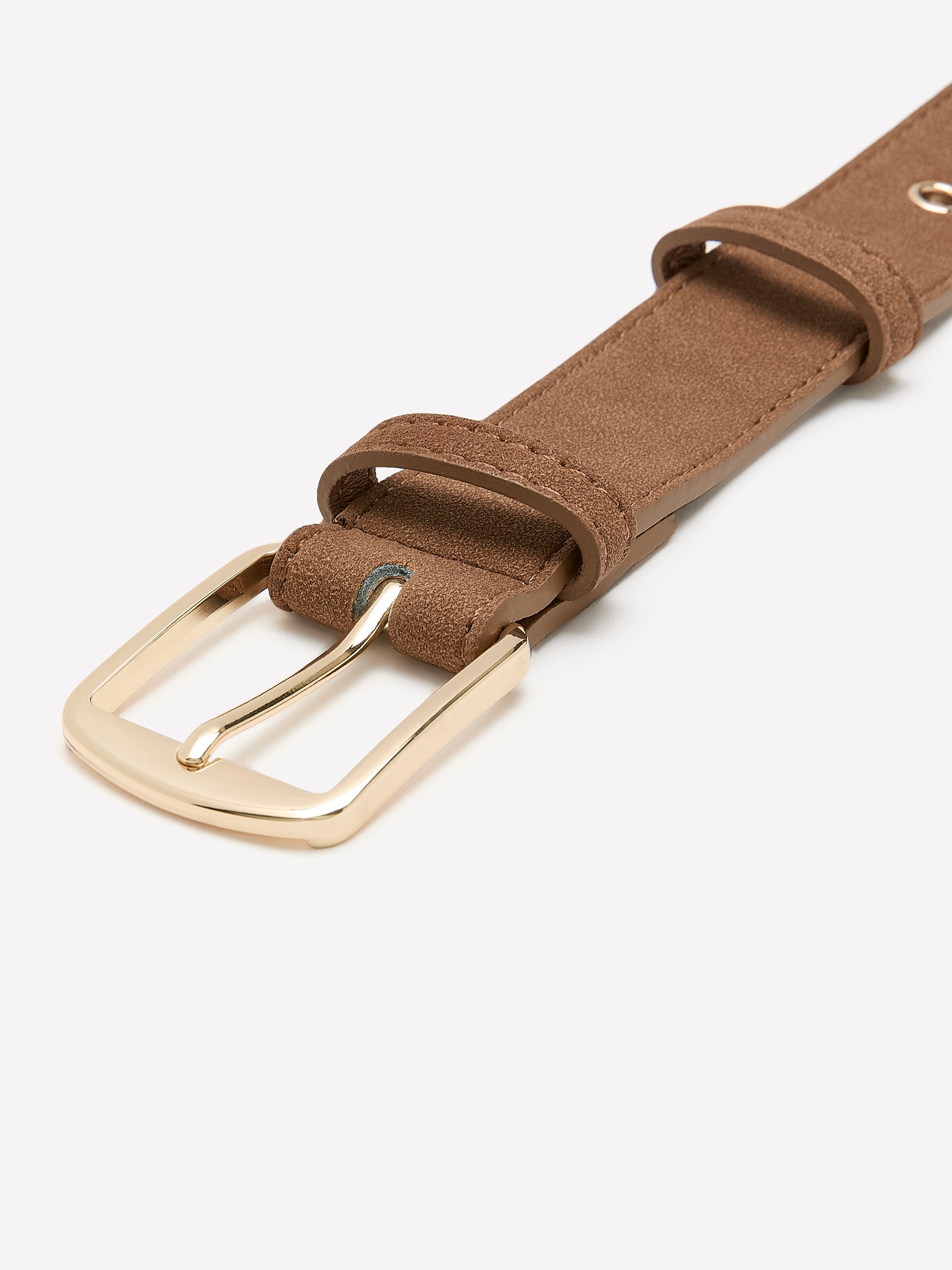 Cognac Faux-Suede Belt with Metallic Eyelet