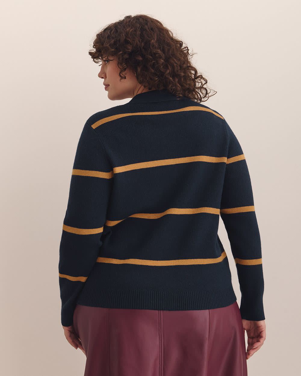 Responsible, Striped Buttoned-Down Polo Sweater Cardigan