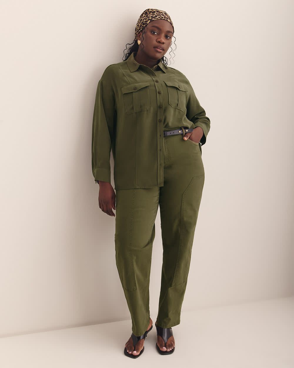 Pantalon en twill vert style ranch - Addition Elle