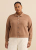 Neoprene Bomber Knit Top with Shirt Collar