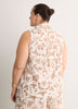 Tribal Floral-Print Sleeveless Buttoned-Down Shirt