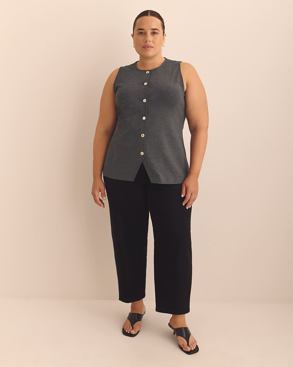 Button-Up Knit Crew Neck Vest