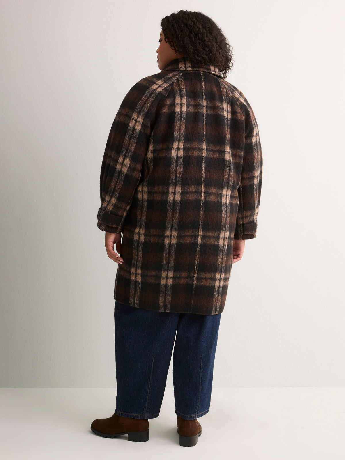 Brown Plaid Midi Cocoon Coat