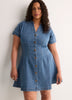 Denim Buttoned-Down Dolman Sleeve Shirt Dress