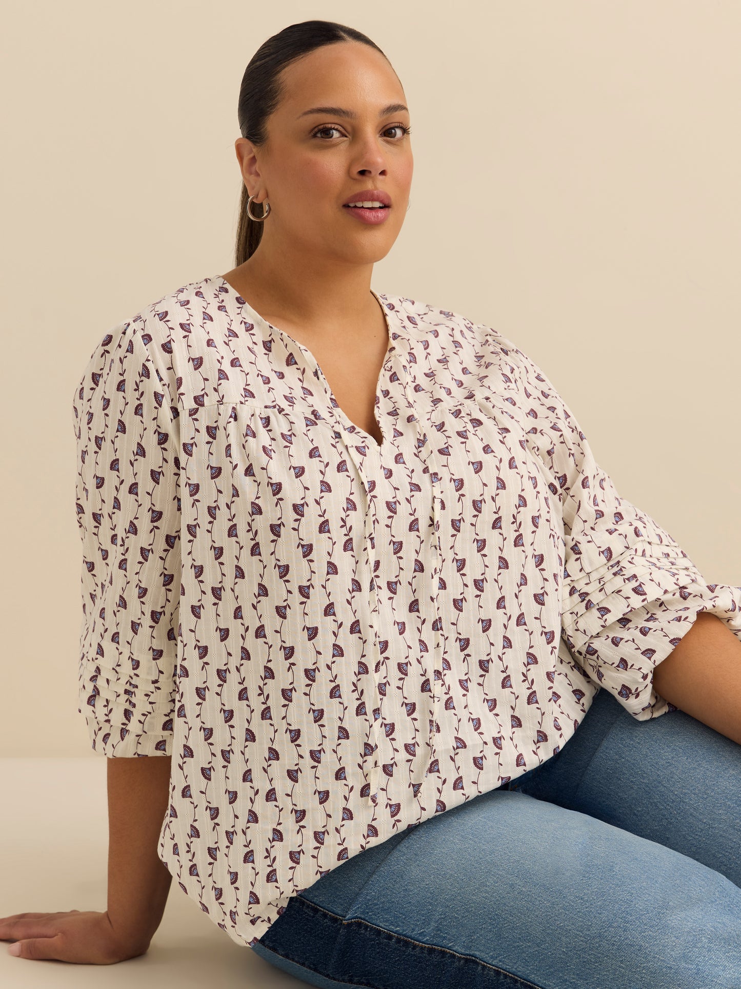 Cotton Blouse with Balloon Sleeves