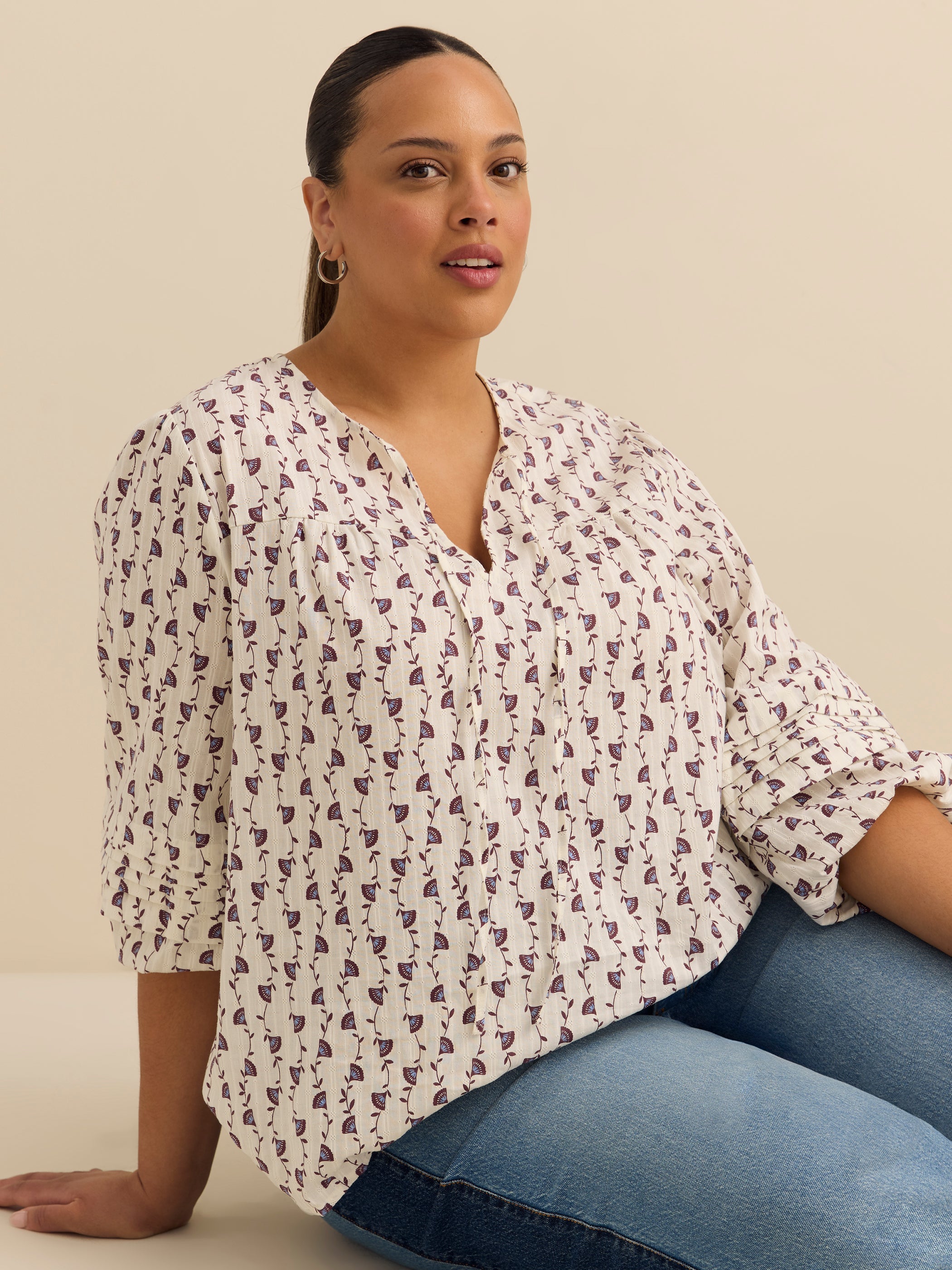 Cotton Blouse with Balloon Sleeves