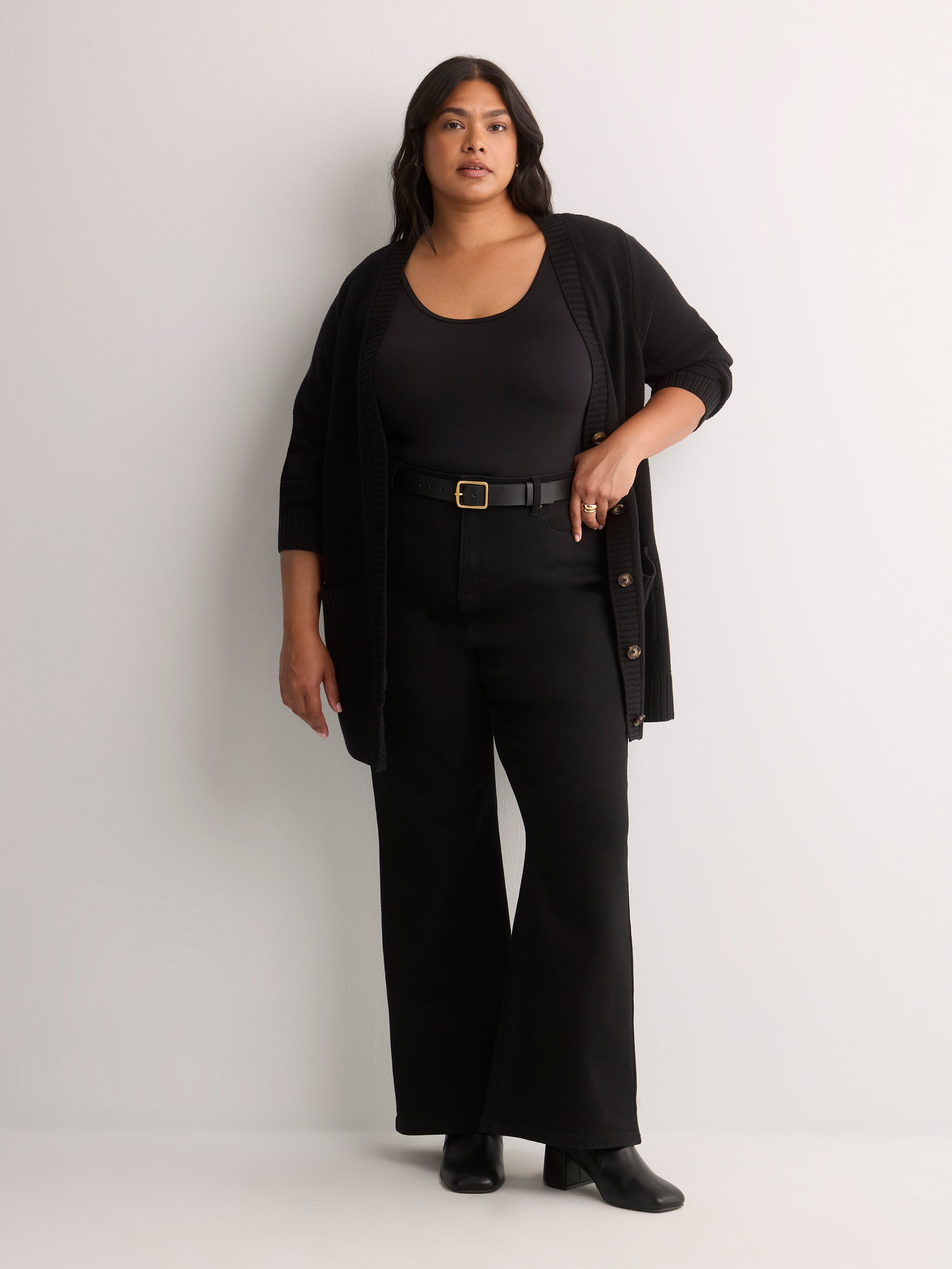 Straight-Fit V-Neck Tunic Cardigan