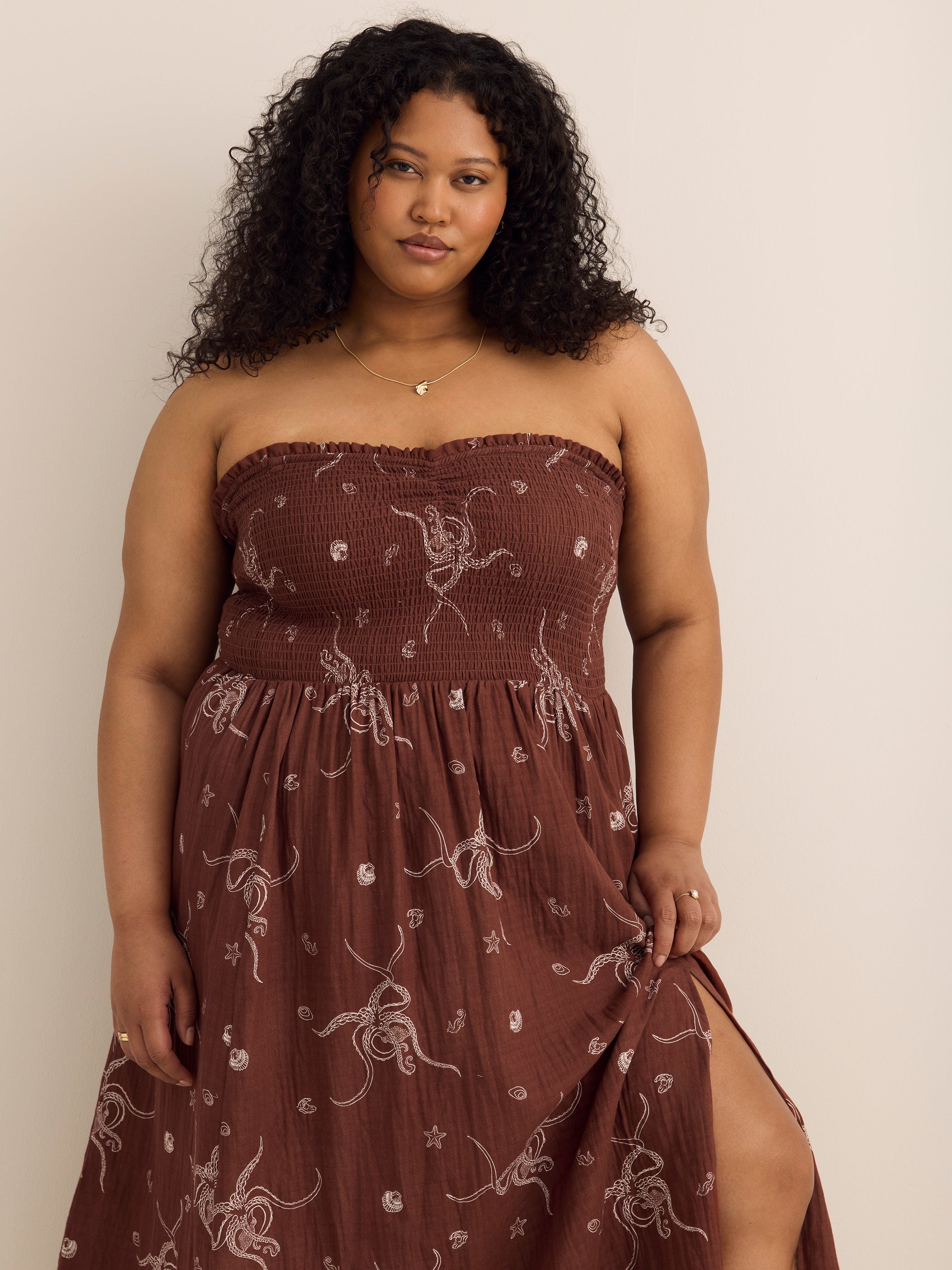 Strapless Smocked Heart Chest Maxi Dress