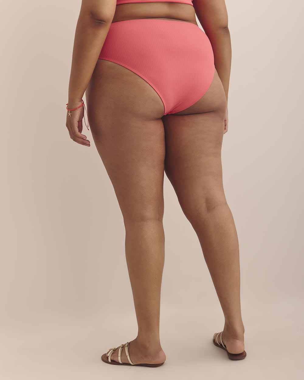 Coral High-Rise Cheeky Ribbed Swim Brief
