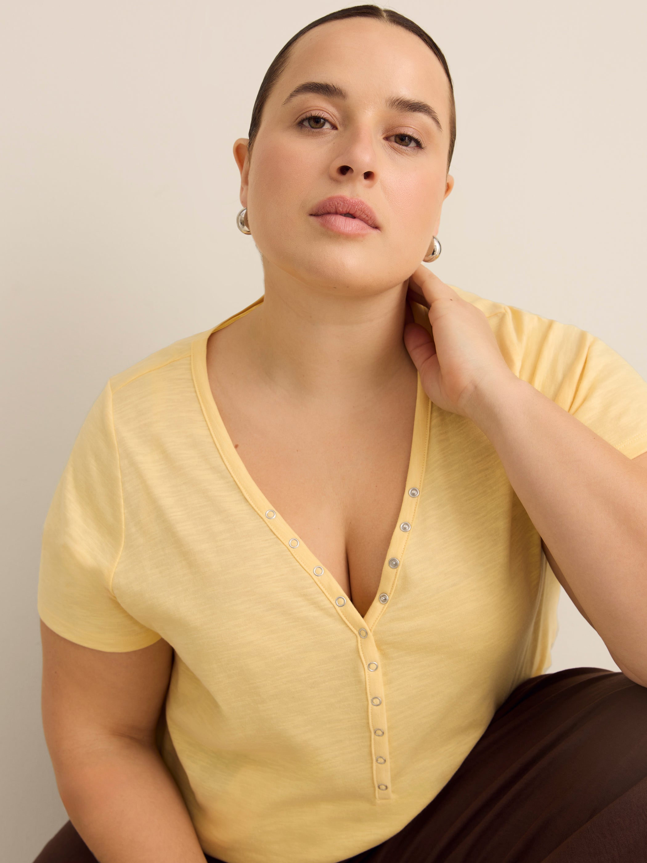 Short-Sleeve Henley T-Shirt with Snaps