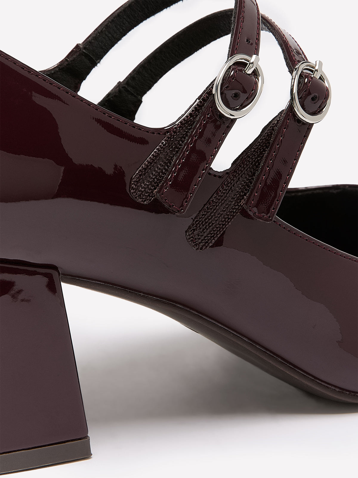 Extra Wide Width, Faux Leather High Block Heel Shoe with Double Strap