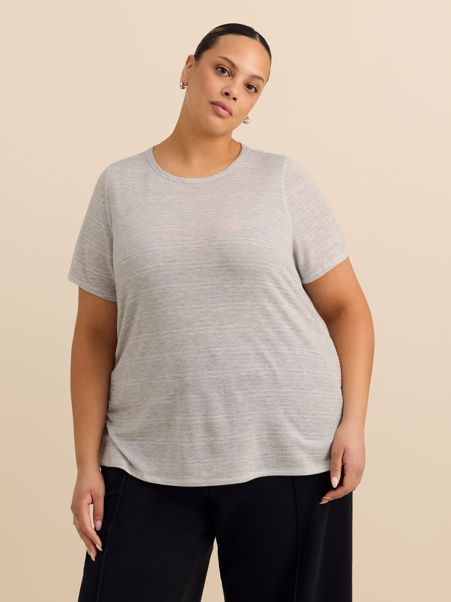 Crew-Neck T-Shirt with Side Sherring Detail - Active Zone