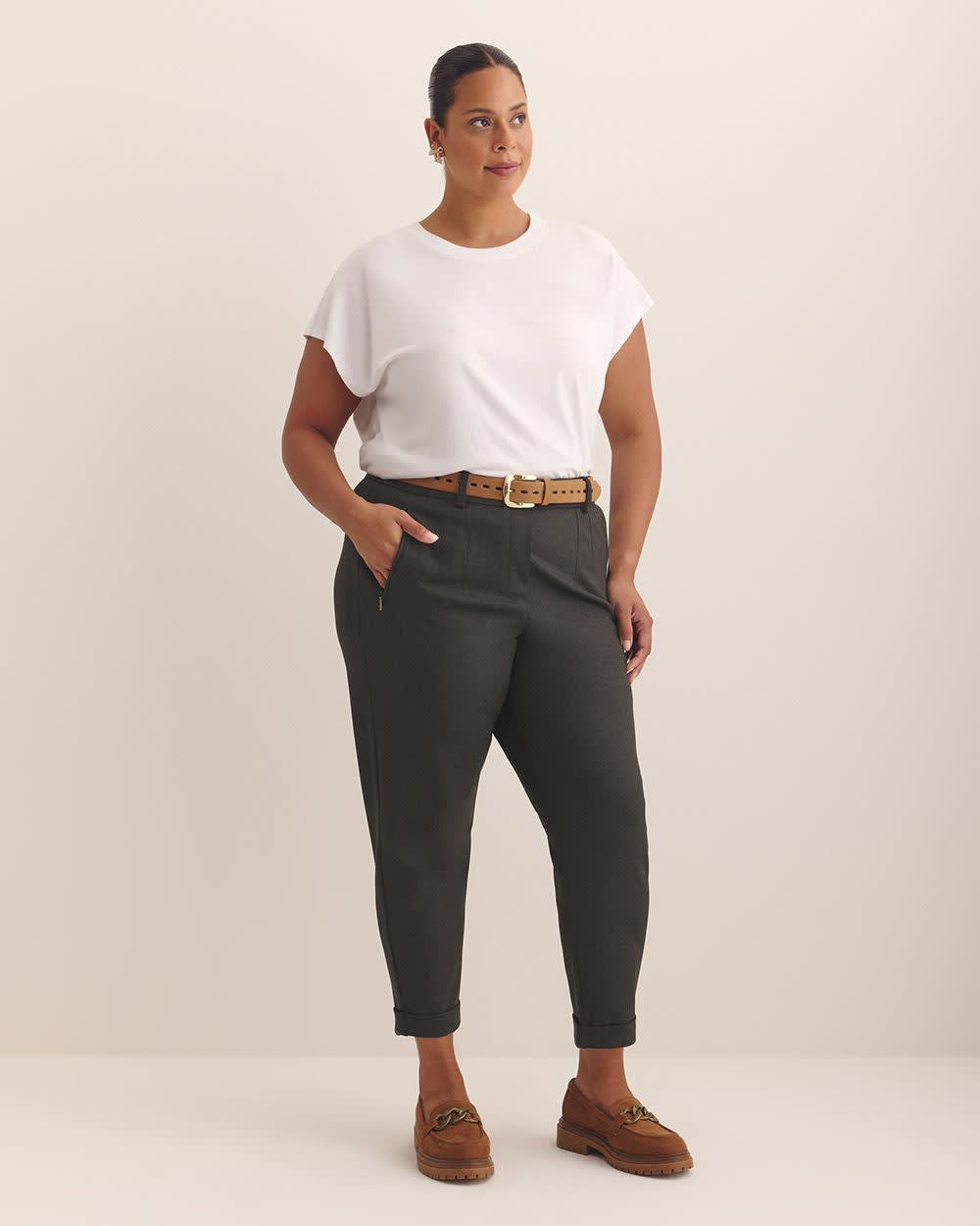 Striped Ponte de Roma Tapered-Leg Pant