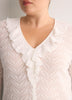 Straight V-Neck Crochet Pointelle Knit Blouse with Trumpet Sleeves
